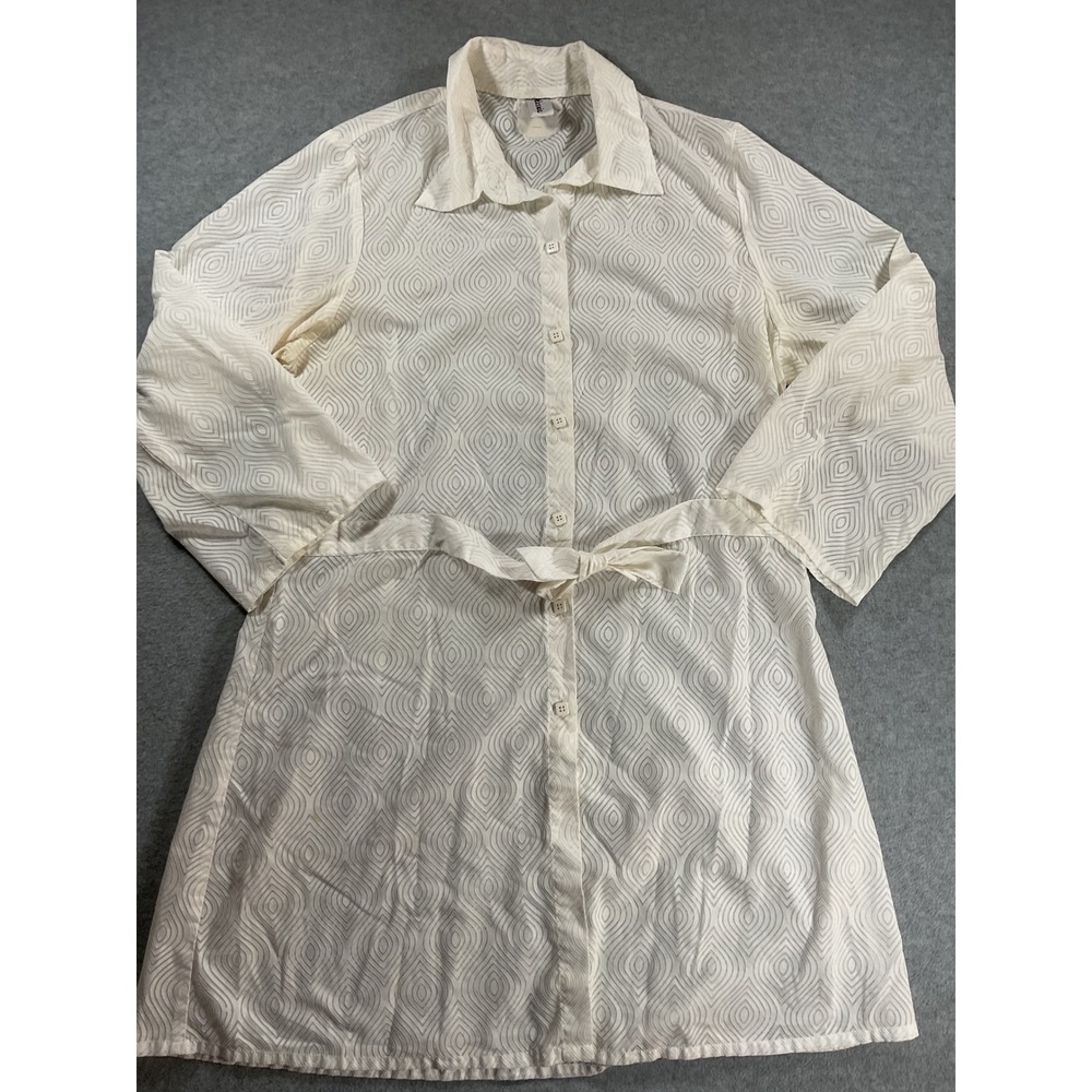 Miraclesuit Womens White Geometric Button Down Swim Cover Up Tie Waist L 2251